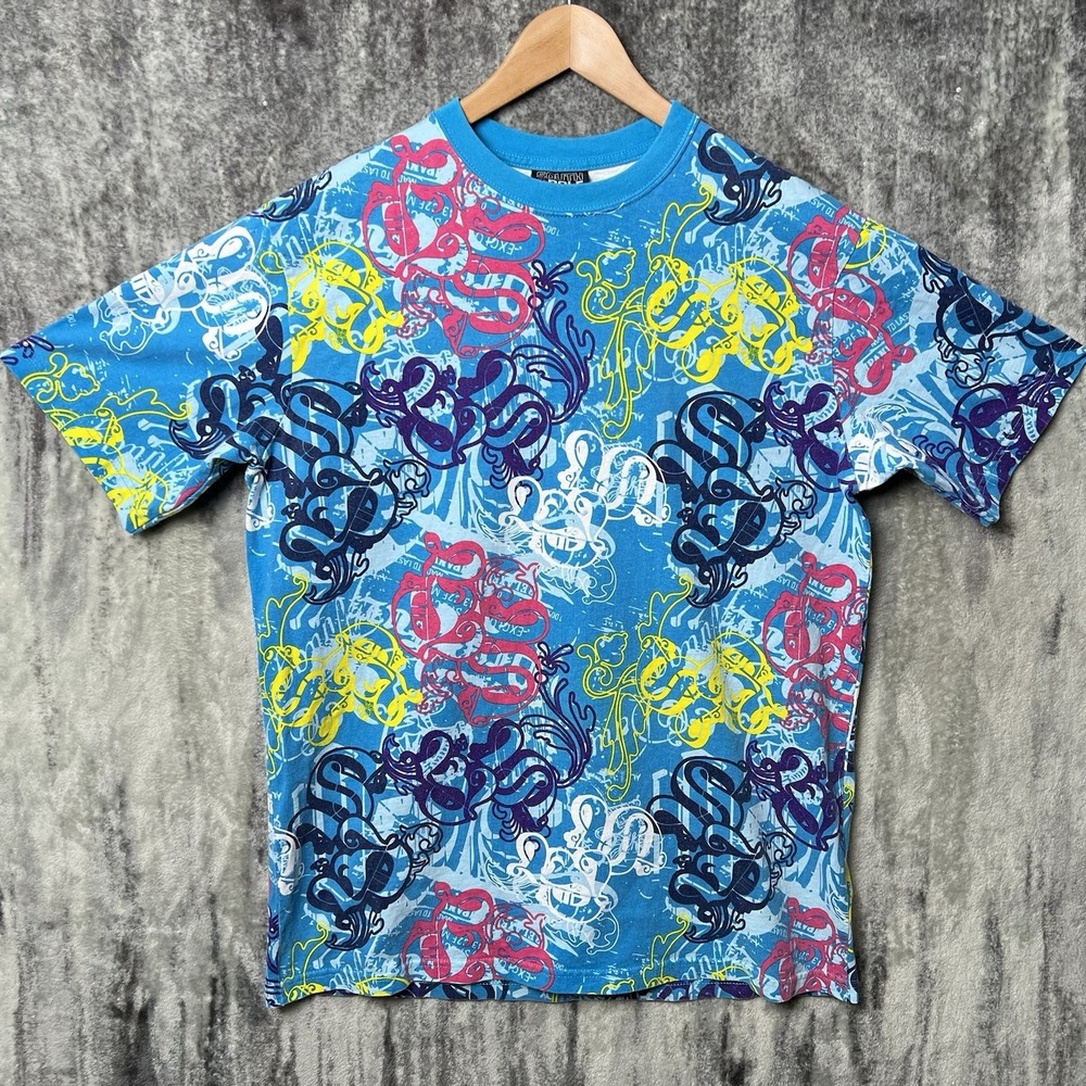 Y2K South Pole AOP Men's Shirt XL Blue All Over Print Grunge Hip Hop